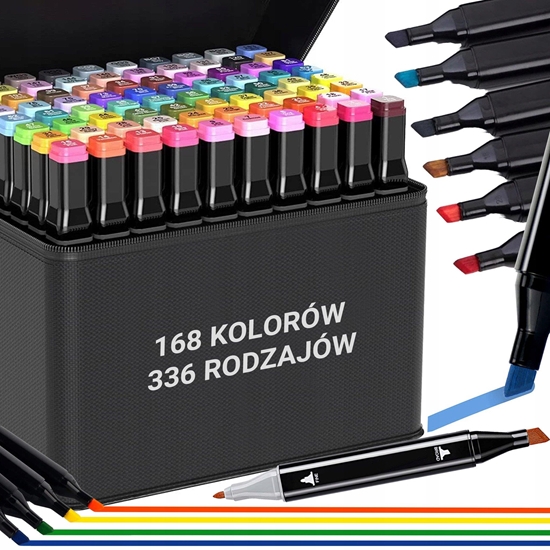 Picture of Kolorowe markery , flamastry dwustronne zestaw168szt czarne