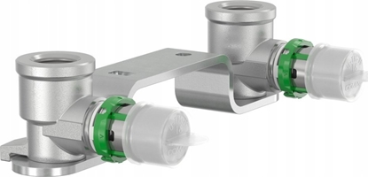 Изображение Komplet przyczeniowy podtynkowy zaprasowywany MultiSkin mosidz/ocynk 16x1/2 rozstaw 150mm z odsadzeniem 7507W1612