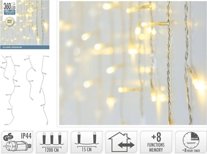 Picture of Koopman LAMPKI CHOINKOWE KURTYNA WIETLNA ZEW 360 LED STEROWNIK TIMER CIEPY BIAY KABEL TRANSPARENTNY