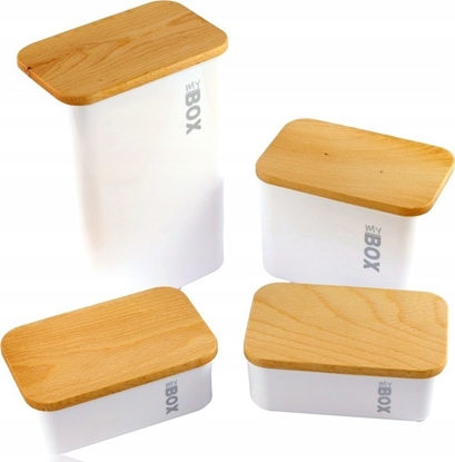 Picture of Kpl. pojemników prostokt IVy kolor z drewniana pokrywk 2,0 lt+1,0 lt +0,5 ltx2