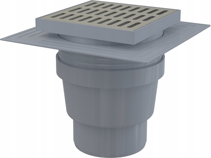 Picture of Kratka ciekowa 150×150/110 mm odpyw pionowy, kratka nierdzewna, dwa poziomy izolacji, syfon mokry