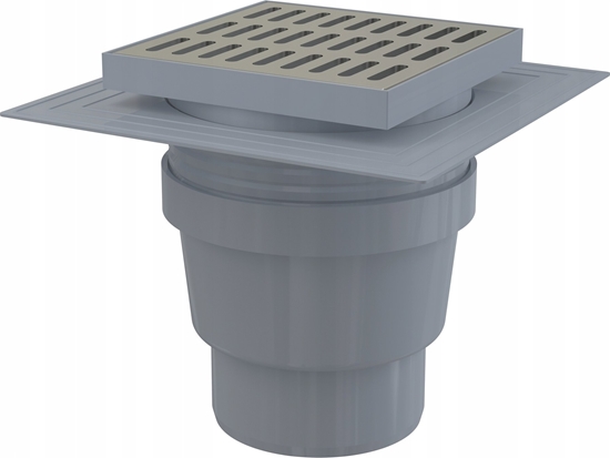 Picture of Kratka ciekowa 150×150/110 mm odpyw pionowy, kratka nierdzewna, dwa poziomy izolacji, syfon mokry
