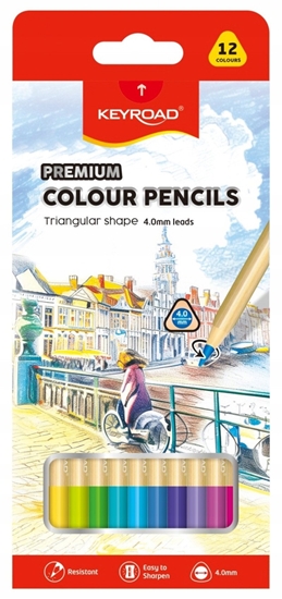 Picture of Kredki oówkowe KEYROAD, trójktne, 4mm, 12 szt., mix kolorów