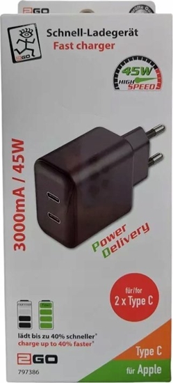 Picture of adowarka 2GO 2GO Netz-Ladegerät 100V-240V 2x USB Type C 3000mA  schwarz
