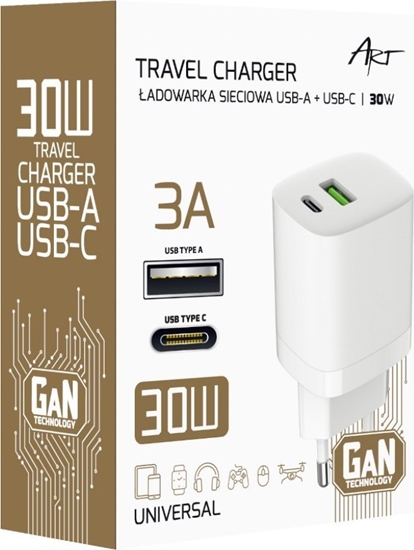 Picture of adowarka Art ADOWARKA SIECIOWA GaN PD/QC 4.0 1x USB-C 1x USB-A 30W ART