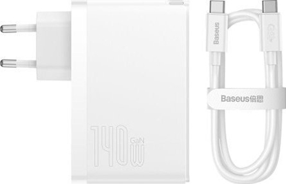 Attēls no adowarka Baseus Baseus adowarka sieciowa GaN5 Pro PD 140W 2x USB-C 1x USB biaa + kabel USB-C - USB-C 240W
