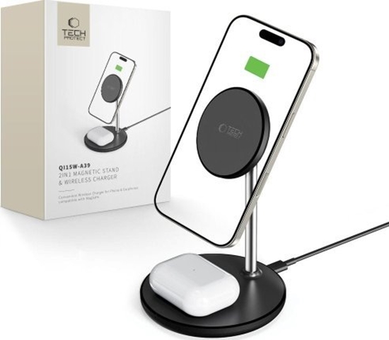 Picture of adowarka bezprzewodowa Tech-Protect QI15W-A39 2in1 Magnetic MagSafe Wireless Charger Black