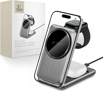 Attēls no adowarka bezprzewodowa Tech-Protect QI15W-A42 3in1 Magnetic MagSafe Wireless Charger Space Grey