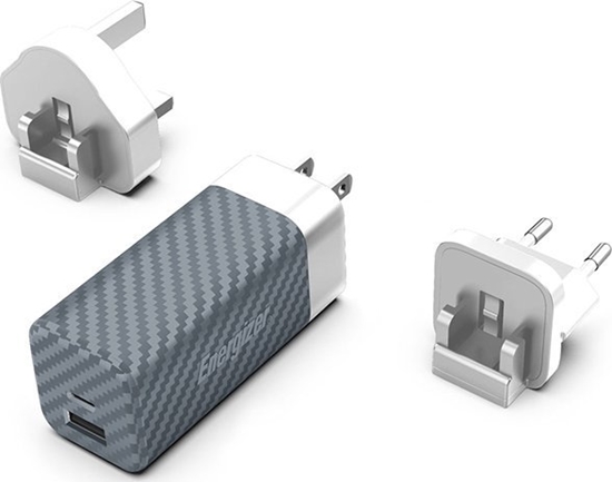 Изображение adowarka Energizer Energizer Ultimate - adowarka sieciowa Multiplug EU / UK / US GaN USB-C & USB-A 65W PD (Srebrny)