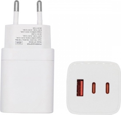 Изображение adowarka Extra Digital Kroviklis EXTRA DIGITAL GaN 2x USB Type-C, USB Type-A: 65W, PPS