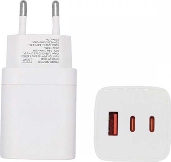 Изображение adowarka Extra Digital Kroviklis EXTRA DIGITAL GaN 2x USB Type-C, USB Type-A: 65W, PPS