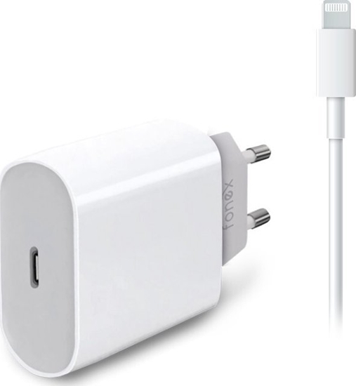 Изображение adowarka Fonex Travel Charger Type-C PD 20W+Lightning Cable 1m By Fonex White