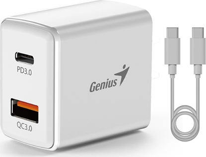 Attēls no adowarka Genius Genius Zasilacz / sieciowy adapter 20W, 2-portowy, USB-C, USB-A, PD-20ACP