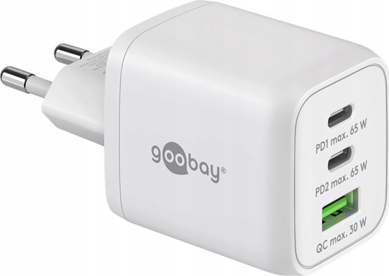 Picture of adowarka Goobay goobay USB-C fast charger Nano, PD, GaN, 65 watts (white, 1x USB-A, 2x USB-C PD, Charge 3.0)