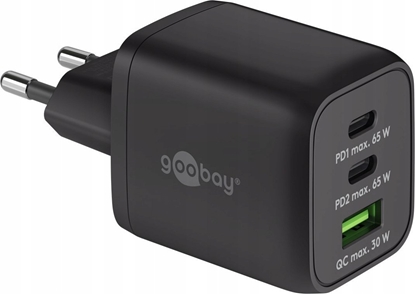 Изображение adowarka Goobay USB-C PD multiport fast charger Nano 65 Watt (black, 1x USB-A, 2x USB-C PD, GaN technology)