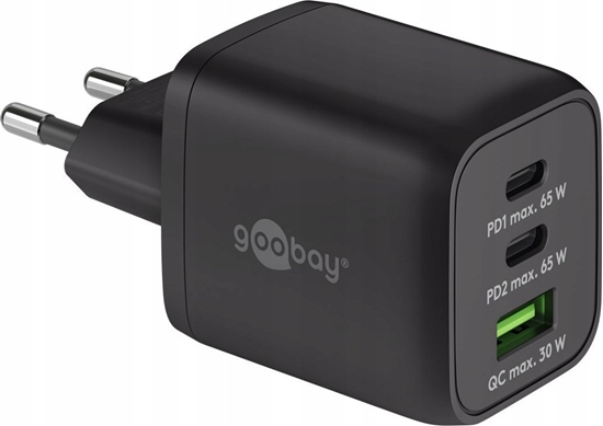 Изображение adowarka Goobay USB-C PD multiport fast charger Nano 65 Watt (black, 1x USB-A, 2x USB-C PD, GaN technology)