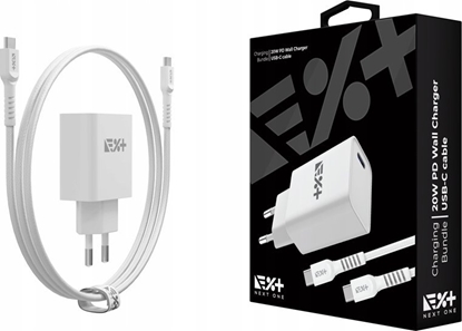 Attēls no adowarka NEXT ONE NEXT ONE adowarka sieciowa 20W PD 1xUSB-C z kablem USB-C white