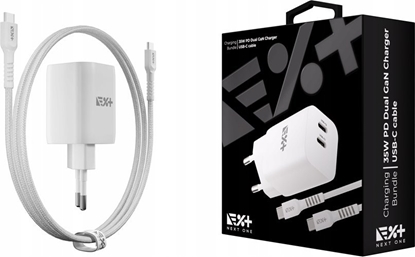 Attēls no adowarka NEXT ONE NEXT ONE adowarka sieciowa Fast 35W GaN 2xUSB-C z kablem USB-C white