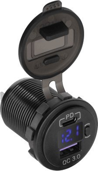 Изображение adowarka PeiYing adowarka samochodowa USB+USB typu C z funkcj Quick Charge, Power Delivery i miernikiem napicia 48W