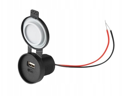 Изображение ADOWARKA SAMOCHODOWA DO ZABUDOWY USB-A+TYPE-C 3,1A IP67