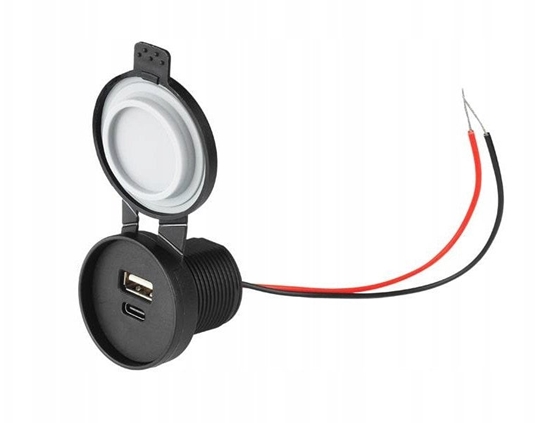 Изображение ADOWARKA SAMOCHODOWA DO ZABUDOWY USB-A+TYPE-C 3,1A IP67