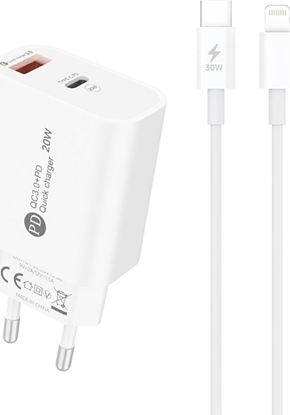 Picture of adowarka sieciowa A6MaxL 20W USB-A USB-C z kablem USB-C - Lightning 1m - biaa
