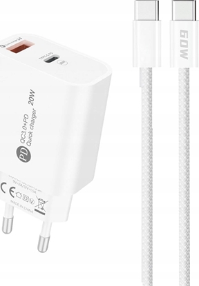 Picture of adowarka sieciowa A6MaxL 20W USB-A USB-C z kablem USB-C - USB-C 1m - biaa