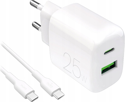 Picture of adowarka sieciowa Puro PROLITE 25W USB-A / USB-C + kabel USB-C - USB-C 1.2m - biaa