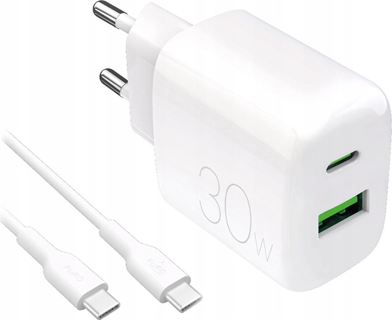 Picture of Puro Puro PROLITE 30W USB-A / USB-C wall charger + USB-C - USB-C cable 1.2m - white