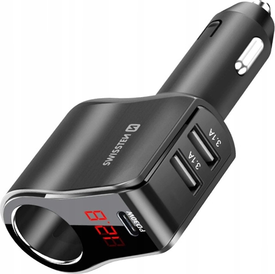 Изображение adowarka Sourcing Swissten Car Charger 1x USB-C PD / 2x USB-A / CL / LED