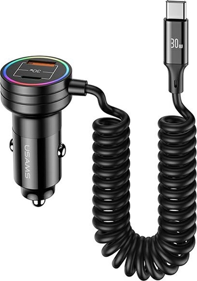 Picture of adowarka Usams adowarka Samochodowa z kablem sprynowym USAMS 2xUSB-C 1xUSB-A C33 60W czarna CC167CC01 (US-CC167)