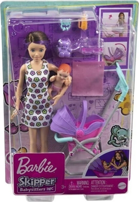 Picture of Lalka Barbie Barbie Opiekunka Skipper Wózek + bobas Zestaw GXT34