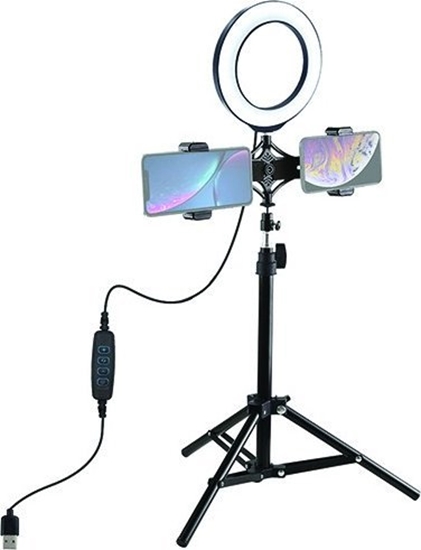 Picture of Lampa piercieniowa Puluz LED iedin lempa 16cm, su trikoju stovu iki 70cm ir dvigubu telefono laikikliu, USB