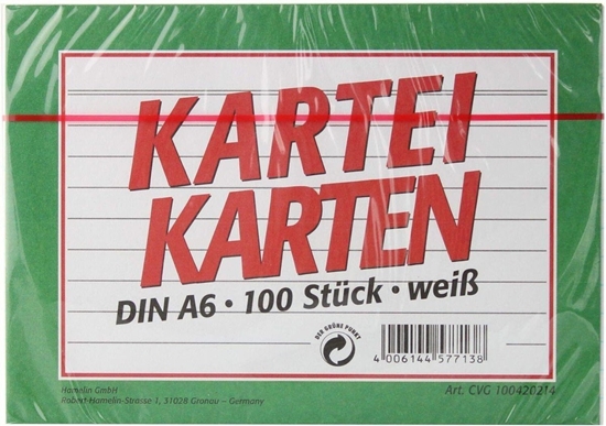 Изображение LANDRE Karteikarten A6/100 liniert weiß