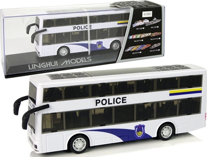 Attēls no LeanToys Autobus Policyjny Dwupitrowy Biay z Nacigiem Dwik