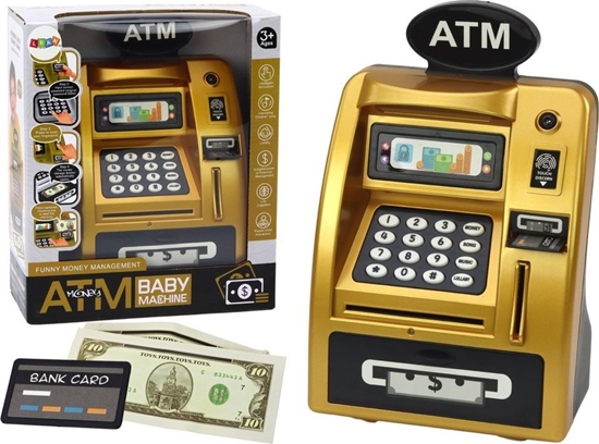 Изображение LeanToys Bankomat Skarbonka Dla Dzieci Nauka Oszczdzania Zoto Czarny