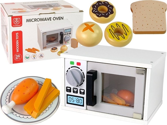 Picture of LeanToys Drewniana Kuchenka Mikrofalowa Mikrofalówka Jedzenie Biaa