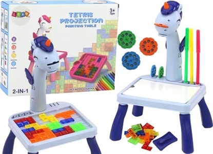 Picture of LeanToys Mini Projektor Stolik Tetris 2w1 Jednoroec Niebieski