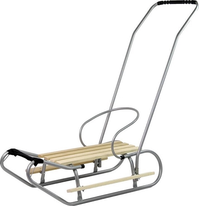 Изображение LeanToys Sanki Metalowe z Pchaczem Oparcie Pasek Srebrne