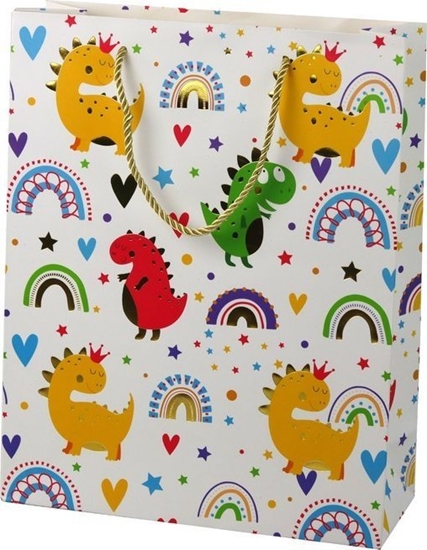 Изображение LeanToys Torba Prezentowa Kolorowe Dinozaury Tcza 32 cm x 26 cm x 10 cm