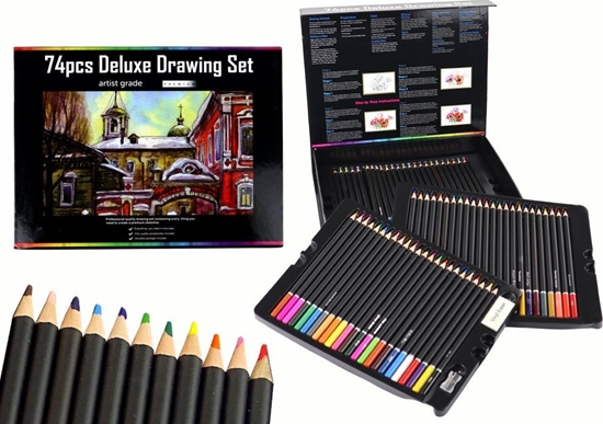 Изображение LeanToys Zestaw Do Rysowania Kredki W Pudeku 74 ele. XXL