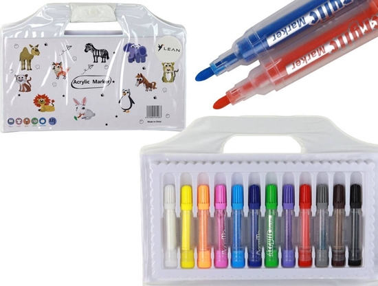 Picture of LeanToys Zestaw Kolorowych Markerów Akrylowych w Walizce 12 Sztuki