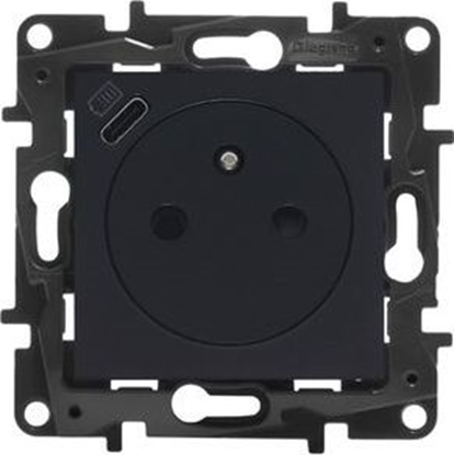 Picture of Legrand Niloe Step - gniazdo zasilajce 2P+Z z USB typu C umieszczonym w plakietce, zaciski automatyczne, z przeson- kolor czarny 863538