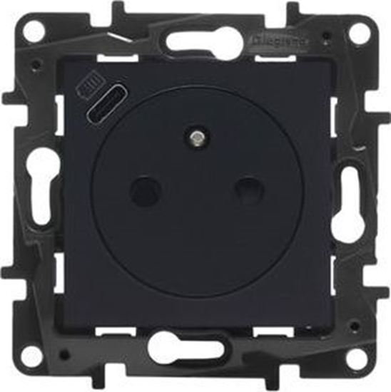 Picture of Legrand Niloe Step - gniazdo zasilajce 2P+Z z USB typu C umieszczonym w plakietce, zaciski automatyczne, z przeson- kolor czarny 863538