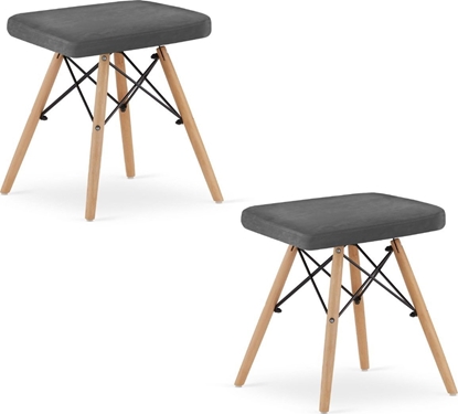 Изображение Leobert Taboret WERK - szary aksamit / nogi naturalne x 2