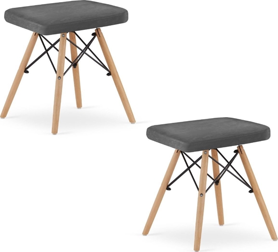 Изображение Leobert Taboret WERK - szary aksamit / nogi naturalne x 2