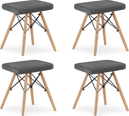 Изображение Leobert Taboret WERK - szary aksamit / nogi naturalne x 4