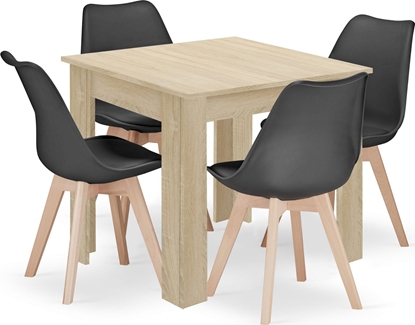 Изображение Leobert Zestaw stó kwadratowy 80x80 db sonoma + 4 krzesa MARK czarne