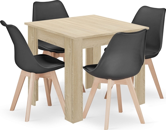 Изображение Leobert Zestaw stó kwadratowy 80x80 db sonoma + 4 krzesa MARK czarne