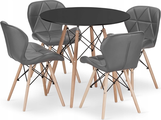 Picture of Leobert Zestaw stó okrgy TODI 80 czarny + 4 krzesa LAGO szare